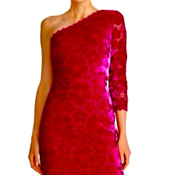 Theia gown, Simone one shoulder velvet lace long gown. - Picture 2 of 7